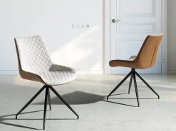 Silla giratoria Morka de tela beige y polipiel marrón - Lote de 2