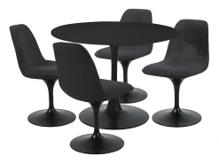 Silla giratoria retro-chic LORA en tela negro bronce con base de metal negro epoxi
