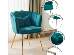 Silla individual de terciopelo - 63 x 58 x 77 cm - Patas de metal chapado y cojines mariposa - Verde