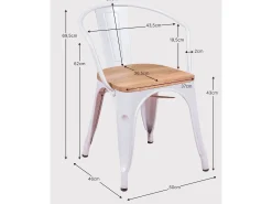 Silla industrial con brazos y asiento de madera de olmo - Bistro - Blanco