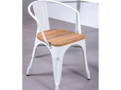 Silla industrial con brazos y asiento de madera de olmo - Bistro - Blanco