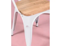 Silla industrial con brazos y asiento de madera de olmo - Bistro - Blanco
