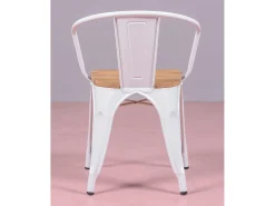 Silla industrial con brazos y asiento de madera de olmo - Bistro - Blanco