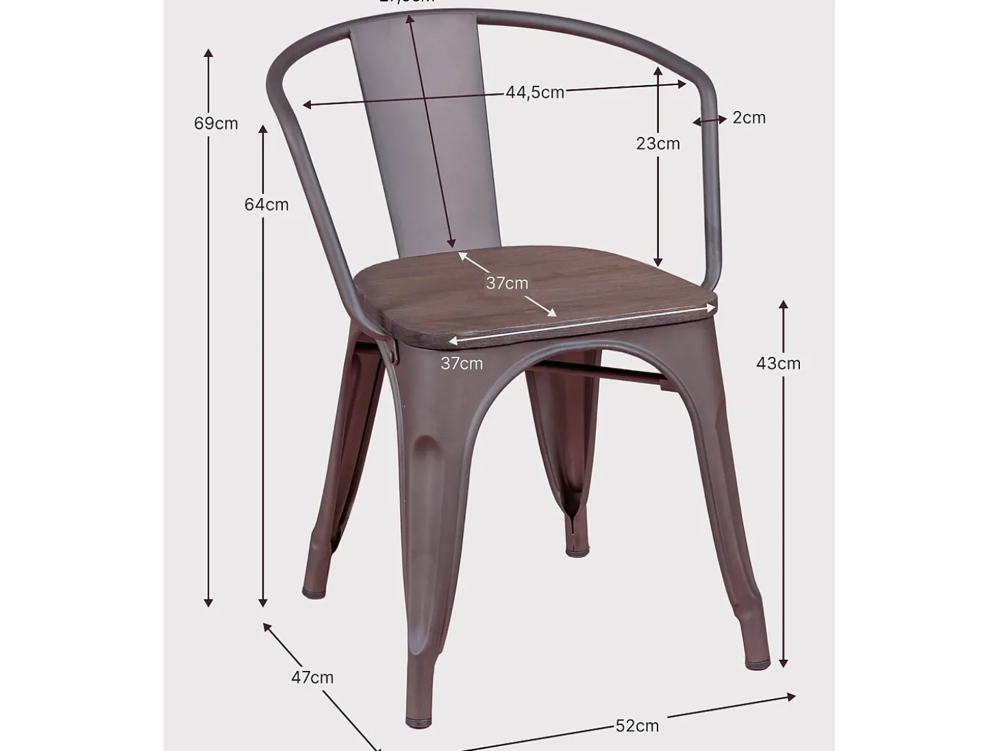 Silla industrial envejecida con reposabrazos y asiento de madera - Bistro - Antique