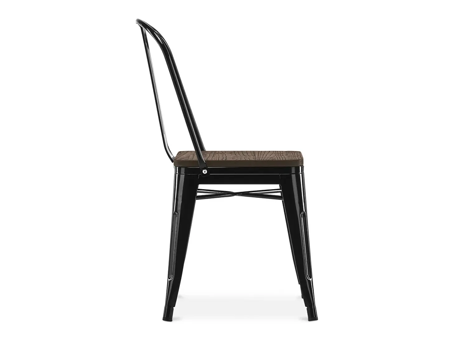 Silla industrial Kontoir de acero blanco brillante con asiento de pino macizo oscuro-Verde pistacho