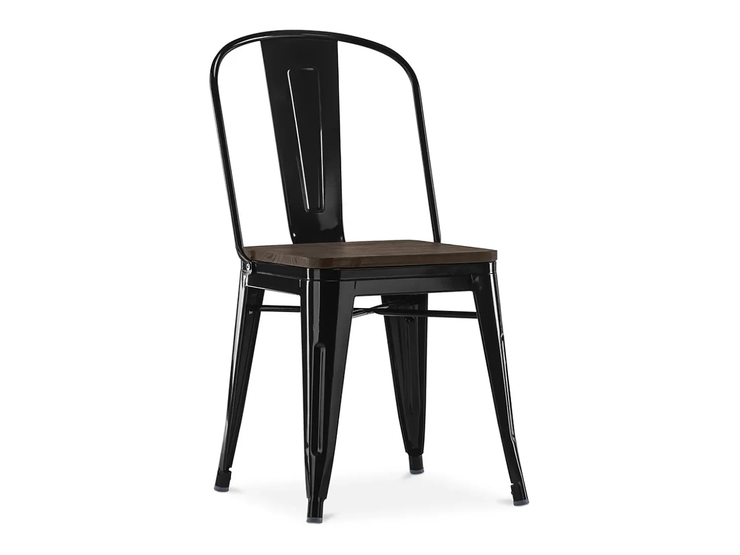 Silla industrial Kontoir de acero blanco brillante con asiento de pino macizo oscuro-Violeta