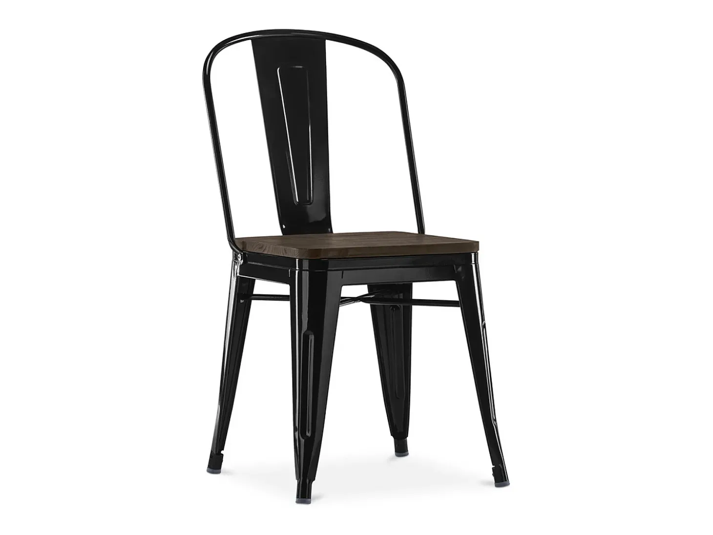 Silla industrial Kontoir de acero blanco brillante con asiento de pino macizo oscuro-Marrón