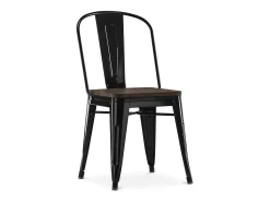 Silla industrial Kontoir de acero blanco brillante con asiento de pino macizo oscuro-Oro