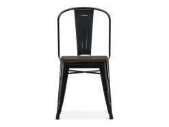 Silla industrial Kontoir de acero blanco brillante con asiento de pino macizo oscuro-Azul oscuro