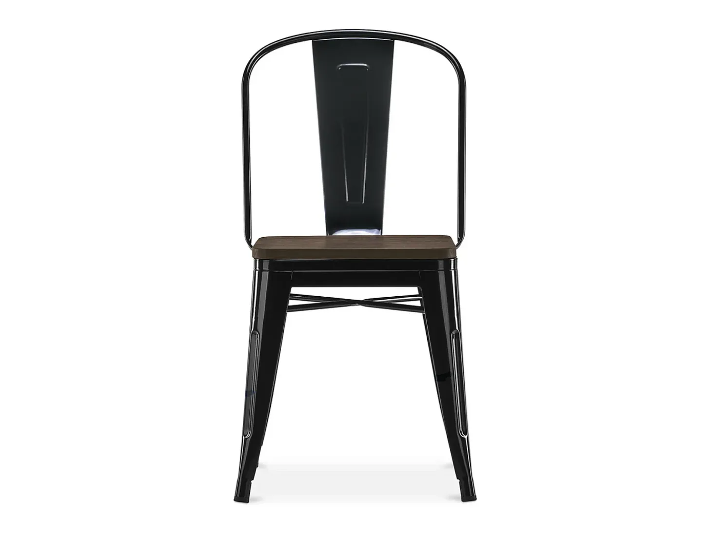 Silla industrial Kontoir de acero blanco brillante con asiento de pino macizo oscuro-Azul oscuro
