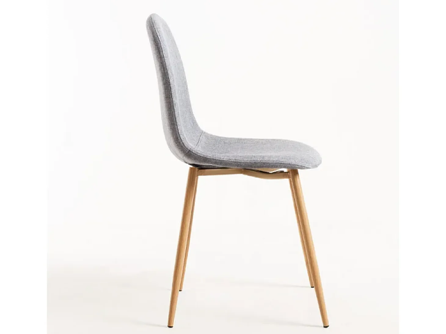 Silla Kuza de tela gris claro con patas de metal efecto madera natural - Lote de 2