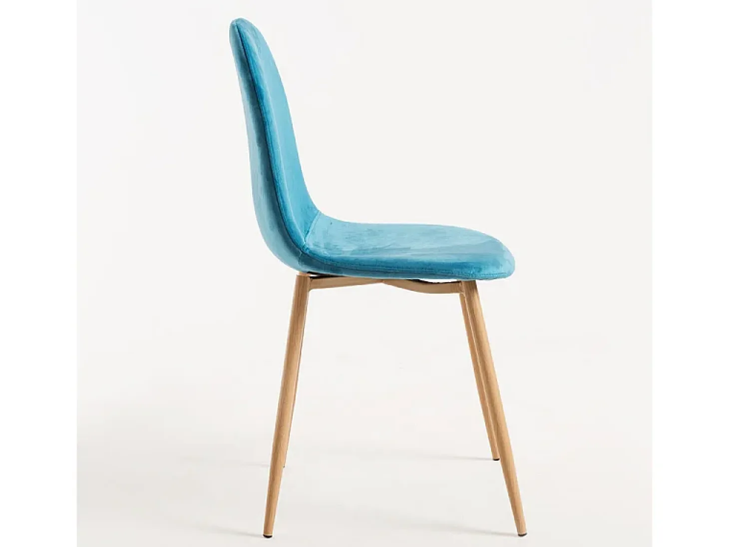 Silla Kuza de terciopelo azul turquesa con patas de metal efecto madera natural - Lote de 2