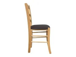 Silla loris de madera natural con asiento acolchado en polipiel marrón