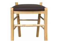 Silla loris de madera natural con asiento acolchado en polipiel marrón