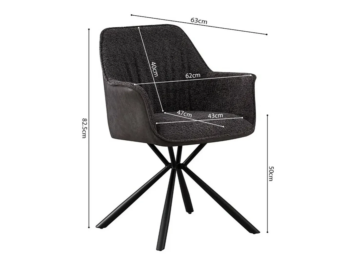 Silla LUCIA – Bouclé Gris & Dorso PU Gris claro – H82.5 × L62 × P63 cm – Estilo diseño
