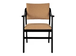 Silla madera negra y tejido con estampado damero beige ETIENNE