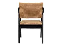 Silla madera negra y tejido con estampado damero beige ETIENNE
