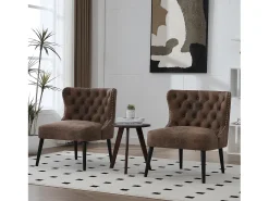 Silla marrón - Silla con acabado remachado y patas de madera maciza - microgamuza