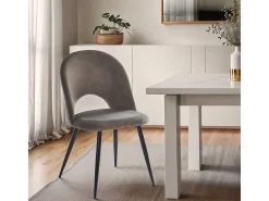 Silla moderna de terciopelo y acolchada para salón-comedor y cocina Zarda - Beige