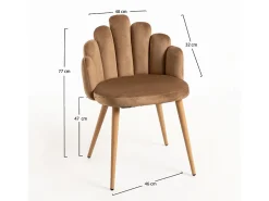 Silla original Achille de terciopelo marrón con patas de metal natural - Lote de 2