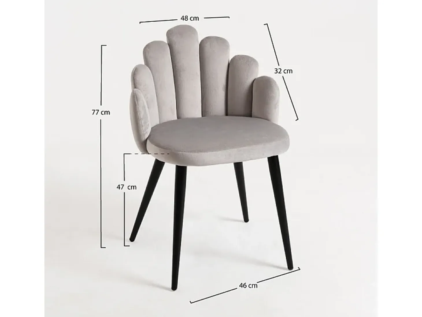 Silla Original Achille de terciopelo gris claro con patas de metal negro - Lote de 2