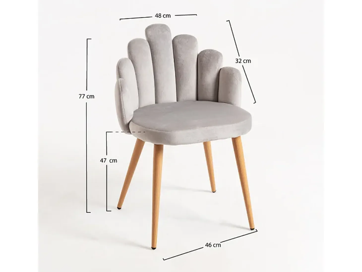 Silla original Achille de terciopelo gris claro con patas de metal natural - Lote de 2
