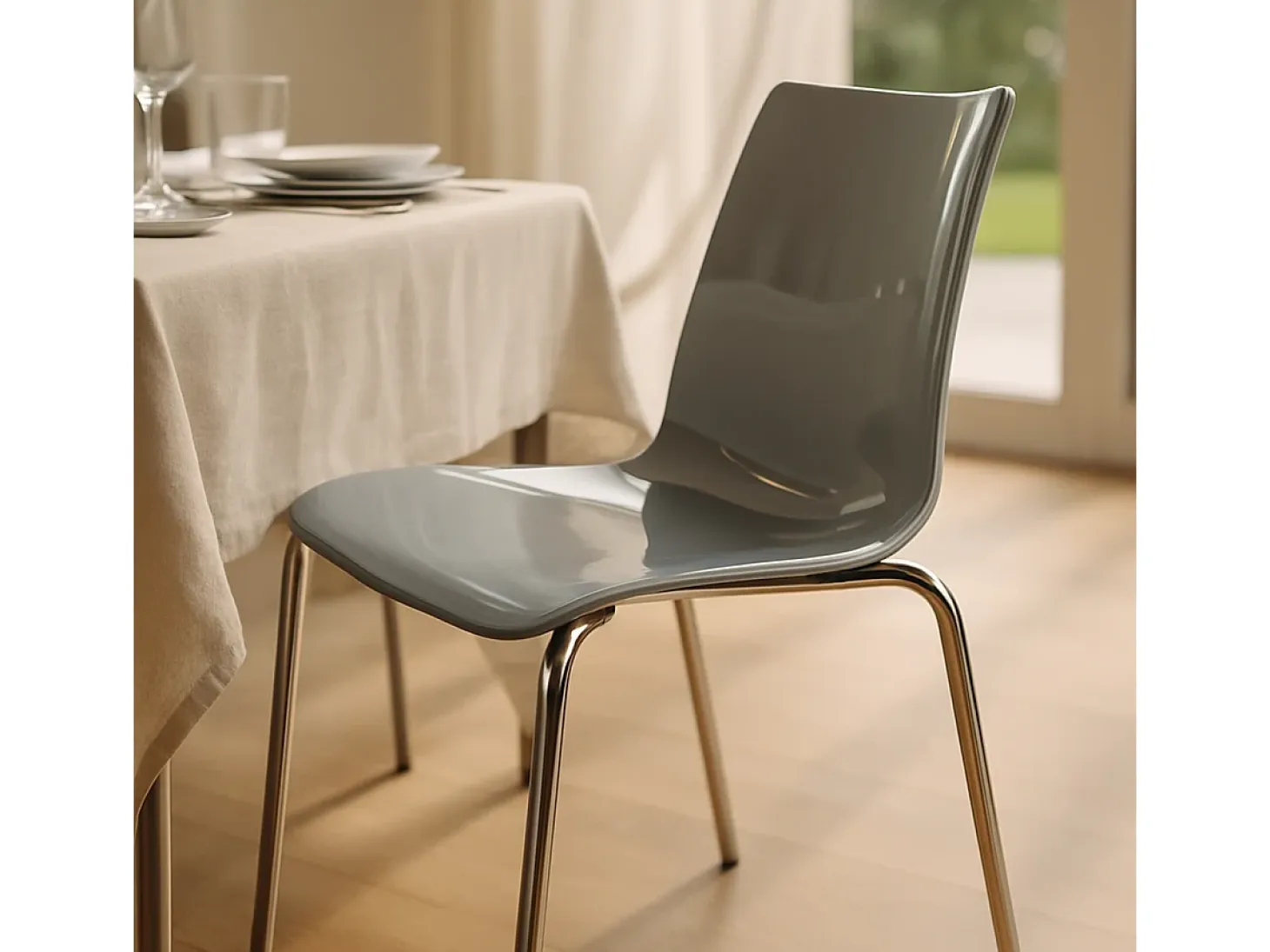 Silla para bar y cocina con soporte de acero apilable Lollipop Grand Soleil - Gris