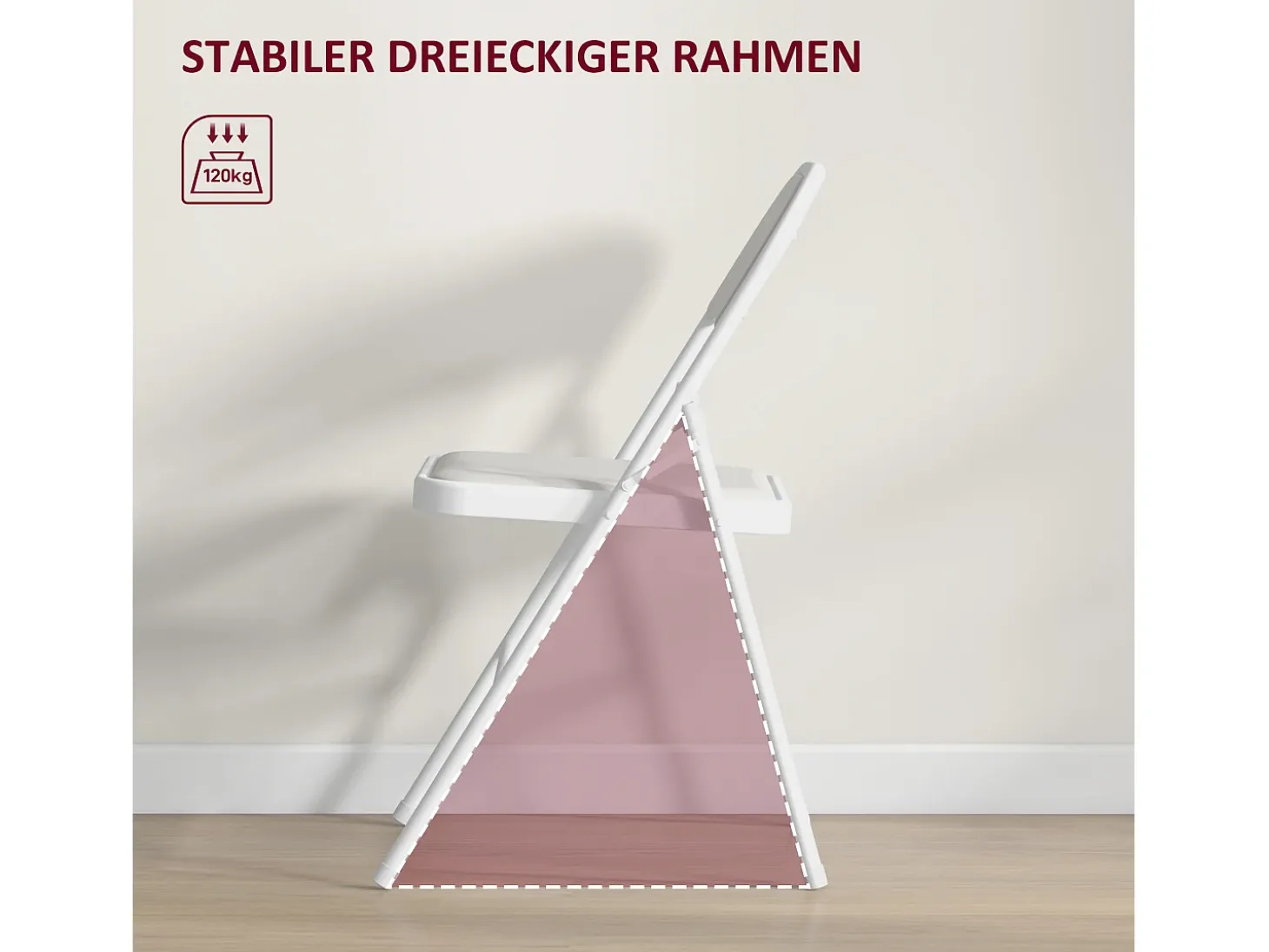 Silla plegable con respaldo acolchado, estructura de metal, piel sintética, color blanco (45x46x78 cm)