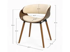Silla Polo beige de cuero sintético y madera chapada en nogal