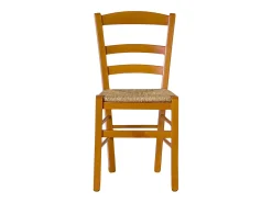 Silla rústica de madera de cerezo con asiento de paja