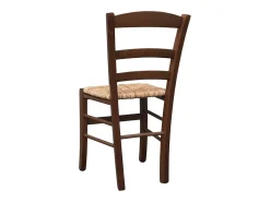 Silla rústica de madera de nogal oscuro con asiento de paja de arroz