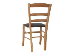 Silla rústica de madera en nogal claro con asiento acolchado marrón