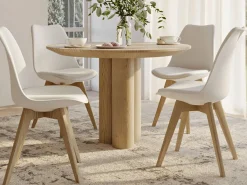 Silla Tula de estilo nórdico - Asiento de piel sintética y patas de madera clara-Color Gris claro