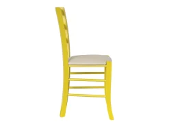 Silla Venecia de madera amarilla con asiento de piel sintética color crema beige