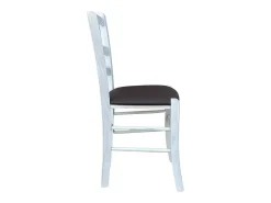 Silla veneciana antigua de madera blanca con asiento de piel sintética marrón