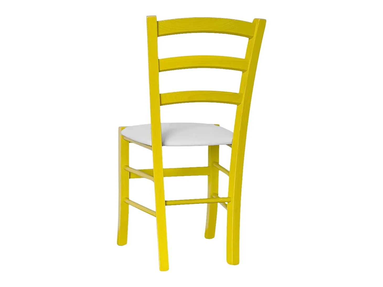 Silla veneciana de madera amarilla con asiento de piel sintética gris claro