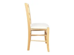 Silla veneciana de madera color natural con asiento acolchado de piel sintética color crema