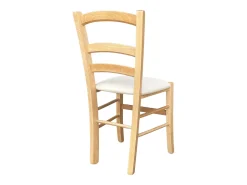 Silla veneciana de madera color natural con asiento acolchado de piel sintética color crema