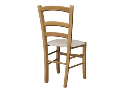 Silla Venezia de madera de nogal claro con asiento tapizado en símil piel beige