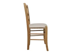 Silla Venezia de madera de nogal claro con asiento tapizado en símil piel beige