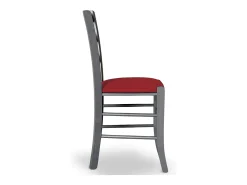 Silla Venezia en madera de haya gris con asiento de símil piel roja