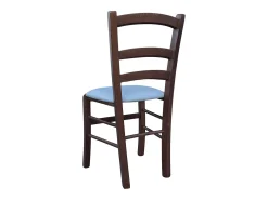 Silla Venice de madera de nogal oscuro con asiento de piel sintética color gris hielo