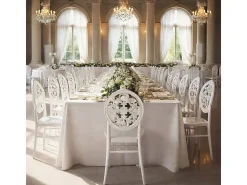 Silla Venus en plástico polipropileno blanco con respaldo decorado, apilable