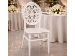 Silla Venus en plástico polipropileno blanco con respaldo decorado, apilable