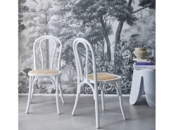 Silla vintage de madera y ratán, set de 2 blanco