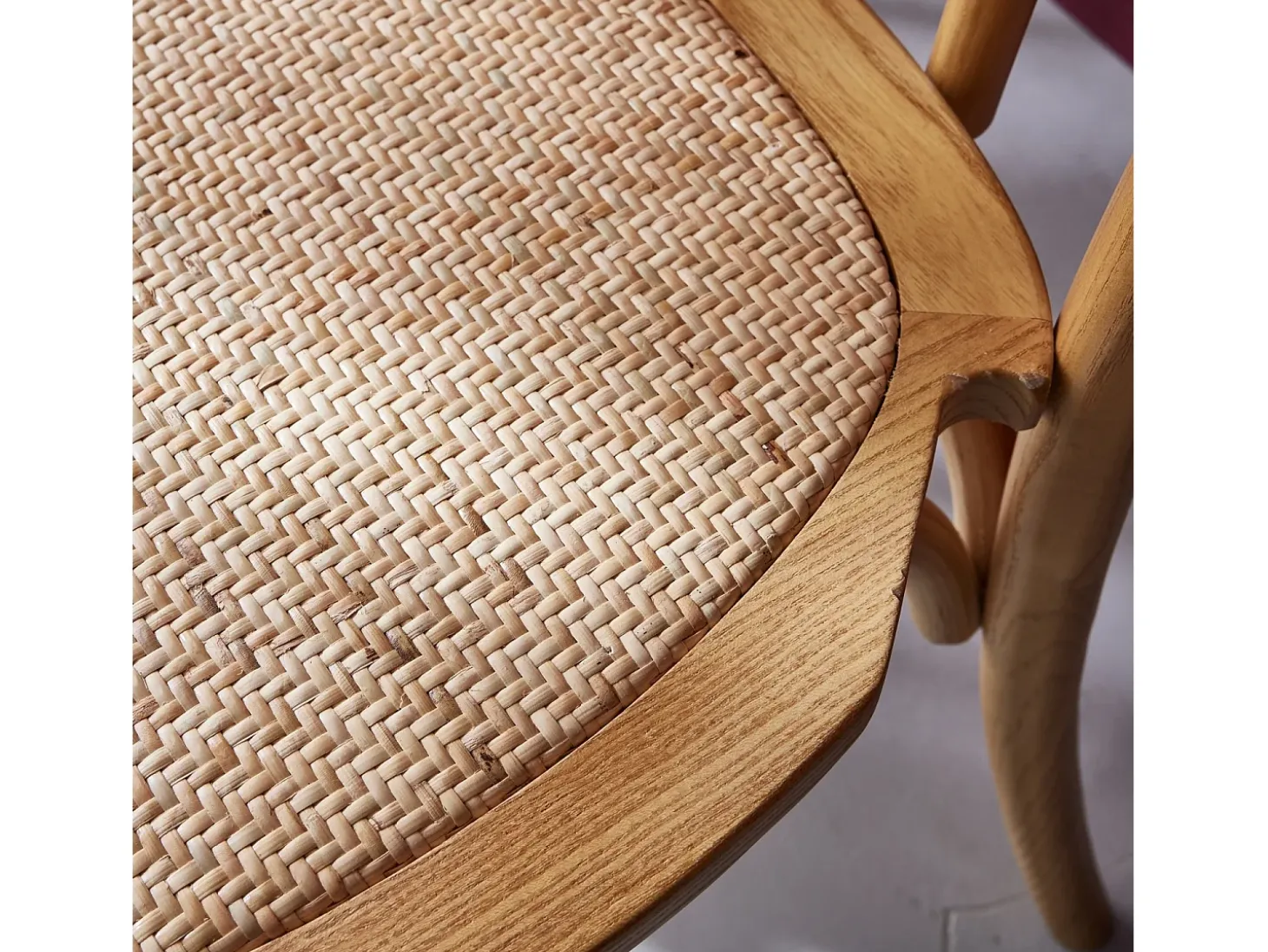Silla vintage de madera y ratán, set de 2 natural