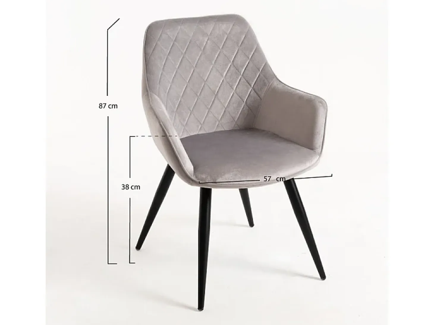 Silla Zonky de terciopelo gris claro con patas de metal negro - Lote de 2
