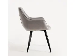 Silla Zonky de terciopelo gris claro con patas de metal negro - Lote de 2
