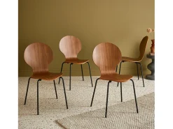 Sillas apilables retro, madera y contrachapado, set de 4 marrón