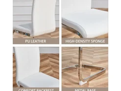 Sillas Cantilever cromadas (juego de 4) - Cuero sintético blanco, capacidad de 120 kg
